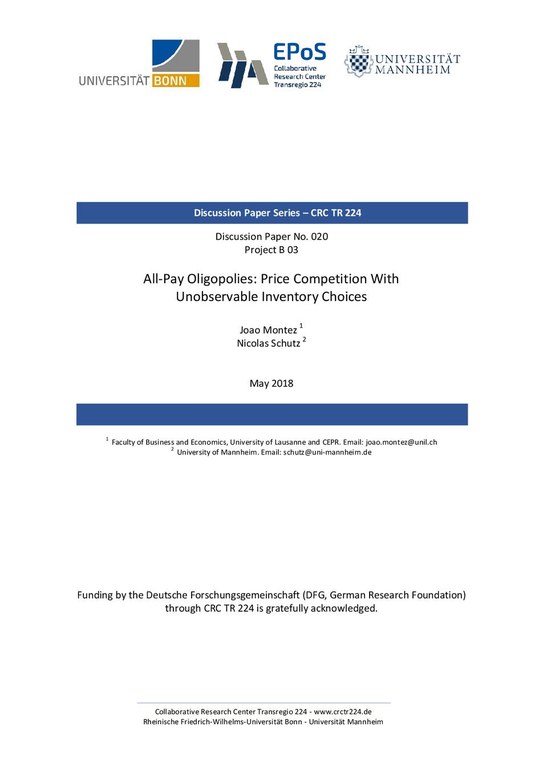 All-Pay Oligopolies: Price Competition with Unobservable Inventory Choices