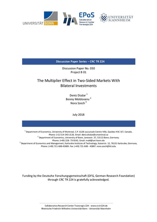 The Multiplier Effect in Two-Sided Markets with Bilateral Investments