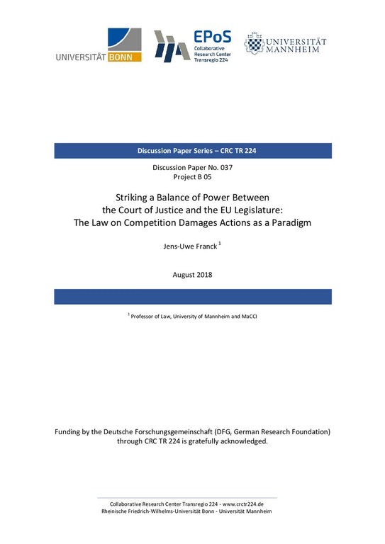 Striking a Balance of Power Between the Court of Justice and the EU Legislature: The Law on Competition Damages Actions as a Paradigm