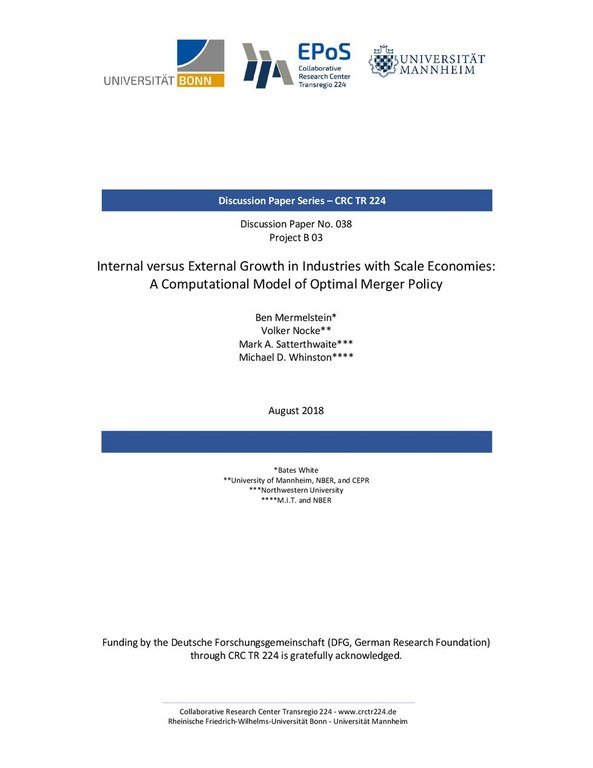 Internal Versus External Growth in Industries with Scale Economies: A Computational Model of Optimal Merger Policy