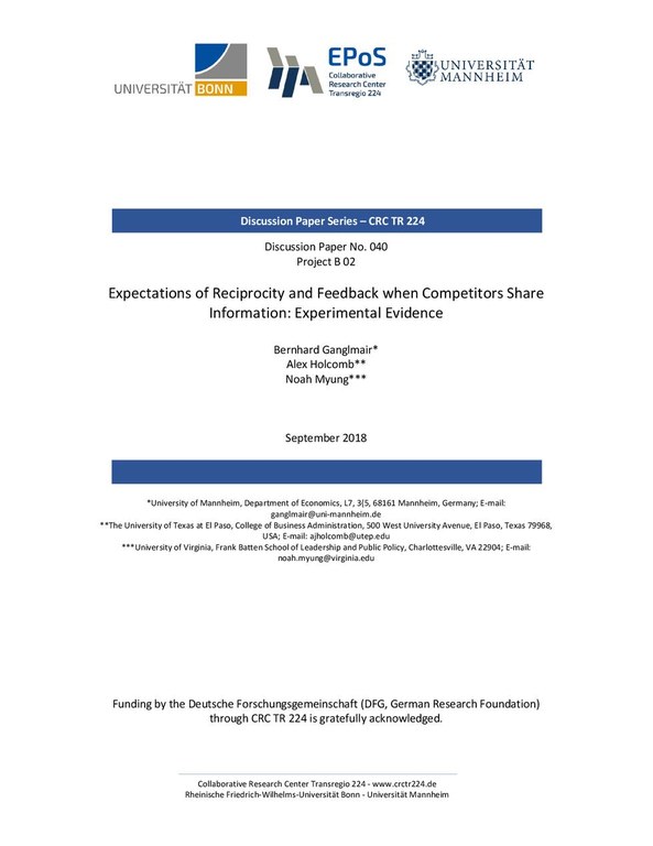 Expectations of Reciprocity and Feedback When Competitors Share Information: Experimental Evidence