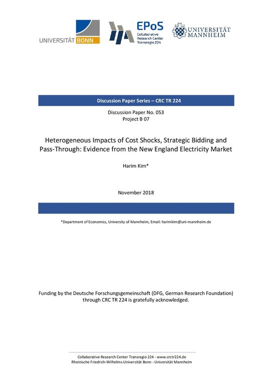 Heterogeneous Impacts of Cost Shocks, Strategic Bidding and Pass-Through: Evidence from the New England Electricity Market