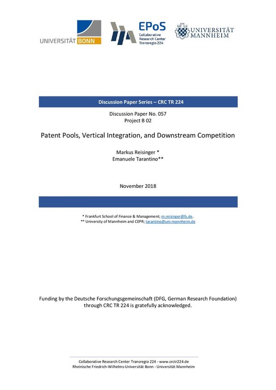 Patent Pools, Vertical Integration, and Downstream Competition