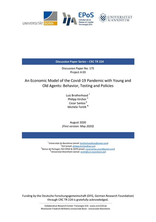 An Economic Model of the COVID-19 Pandemic with Young and Old Agents: Behavior, Testing and Policies