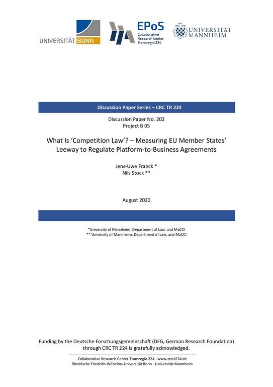 What Is ‘Competition Law’? – Measuring EU Member States’ Leeway to Regulate Platform-to-Business Agreements