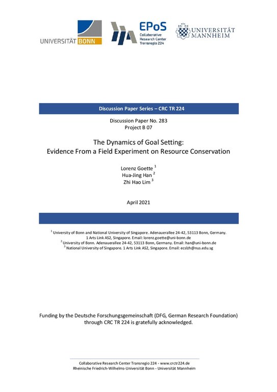 The Dynamics of Goal Setting: Evidence from a Field Experiment on Resource Conservation