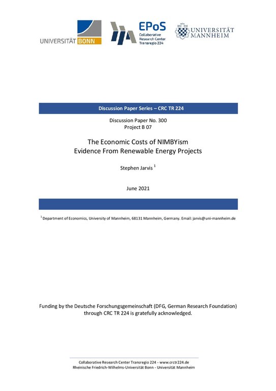 The Economic Costs of NIMBYism - Evidence from Renewable Energy Projects