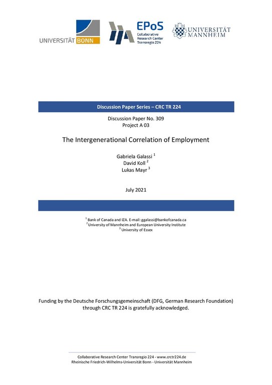 The Intergenerational Correlation of Employment