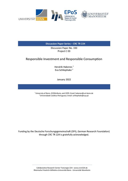 Responsible Investment and Responsible Consumption