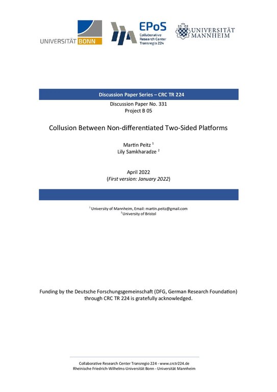 Collusion Between Non-differentiated Two-Sided Platforms