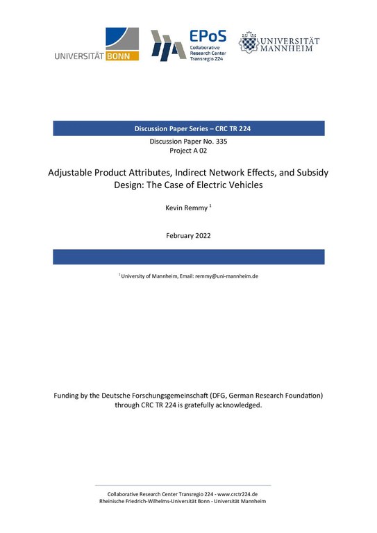 Adjustable Product Attributes, Indirect Network Effects, and Subsidy Design: The Case of Electric Vehicles