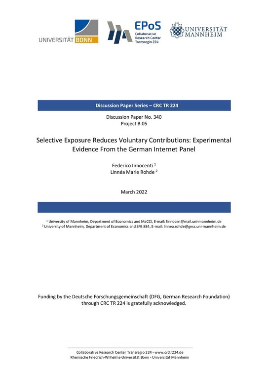 Selective Exposure Reduces Voluntary Contributions: Experimental Evidence from the German Internet Panel