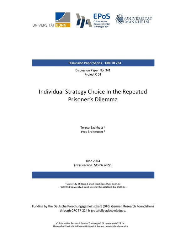 Individual Strategy Choice in the Repeated Prisoner's Dilemma