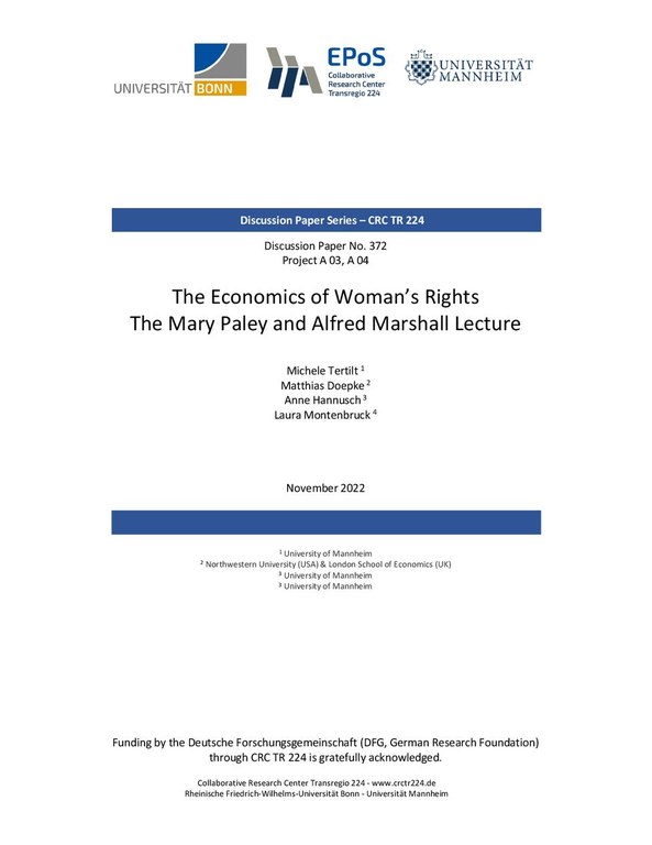 The Economics of Woman's Rights: The Mary Paley and Alfred Marshall Lecture