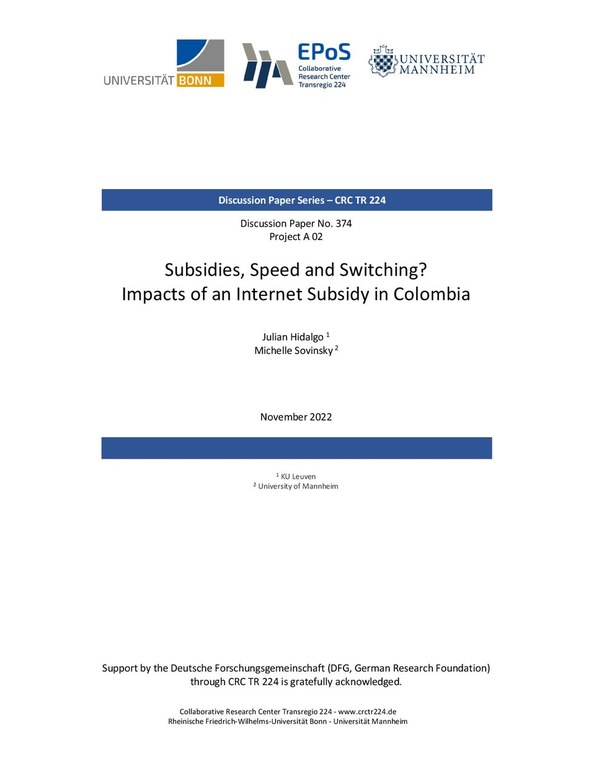 Subsidies, Speed and Switching? Impacts of an Internet Subsidy in Colombia