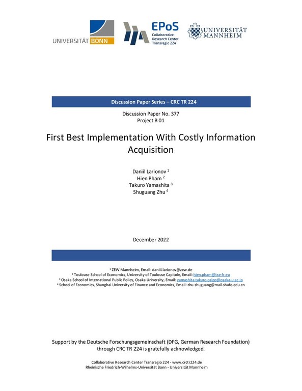 First Best Implementation with Costly Information Acquisition