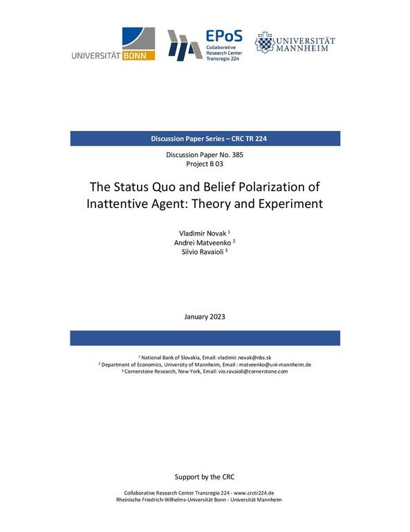 The Status Quo and Belief Polarization of Inattentive Agents: Theory and Experiment