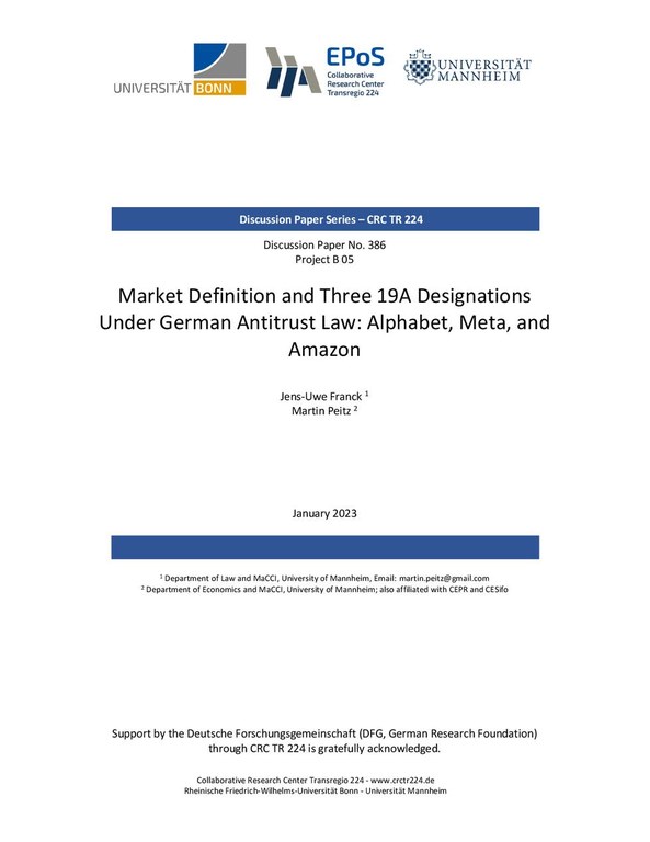 Market Definition and Three 19A Designations Under German Antitrust Law: Alphabet, Meta, and Amazon