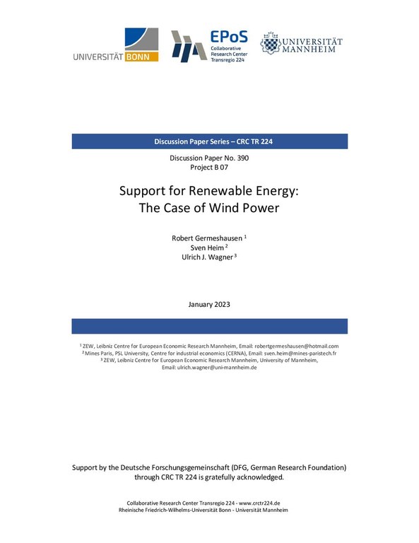 Support for Renewable Energy: The Case of Wind Power