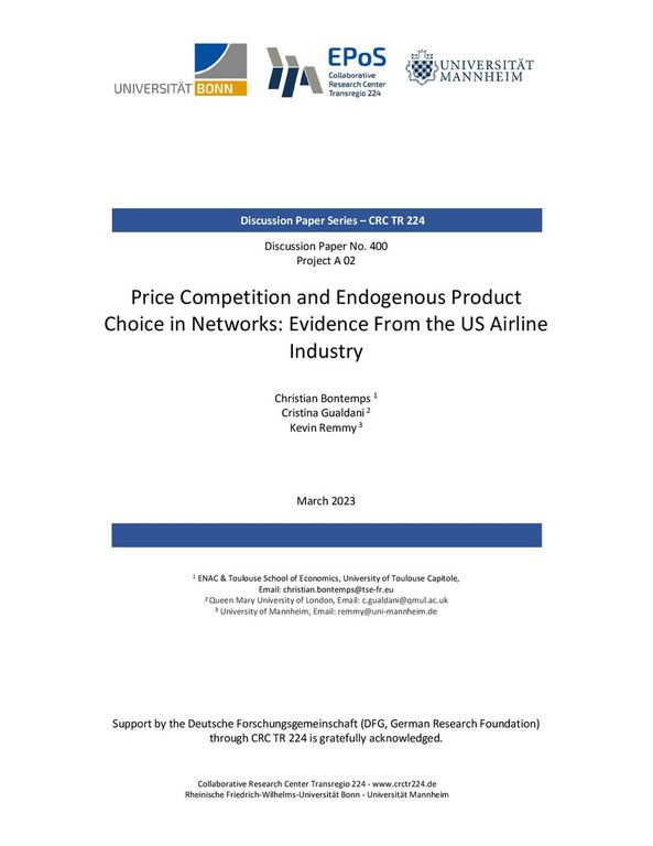 Price Competition and Endogenous Product Choice in Networks: Evidence from the US Airline Industry