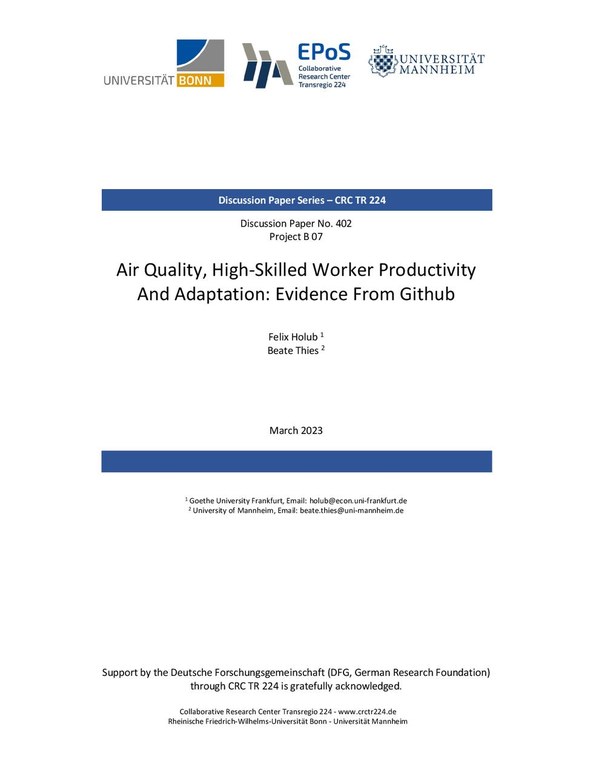 Air Quality, High-Skilled Worker Productivity and Adaptation: Evidence from Github