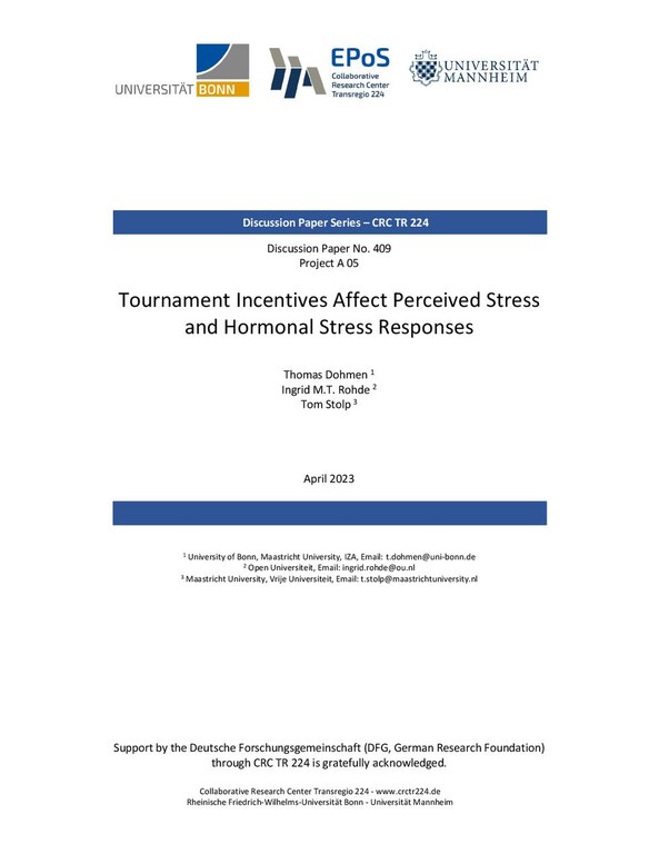 Tournament Incentives Affect Perceived Stress and Hormonal Stress Responses