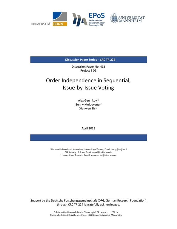 Order Independence in Sequential, Issue-by-Issue Voting