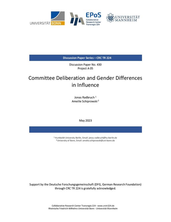 Committee Deliberation and Gender Differences in Influence