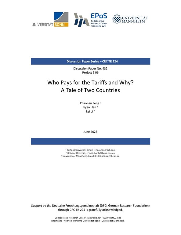 Who Pays for the Tariffs and Why? A Tale of Two Countries