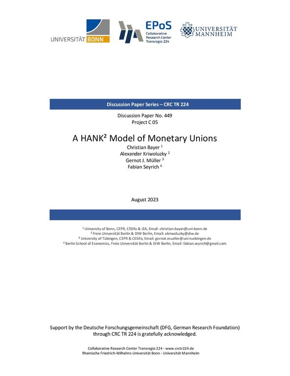 A HANK² Model of Monetary Unions