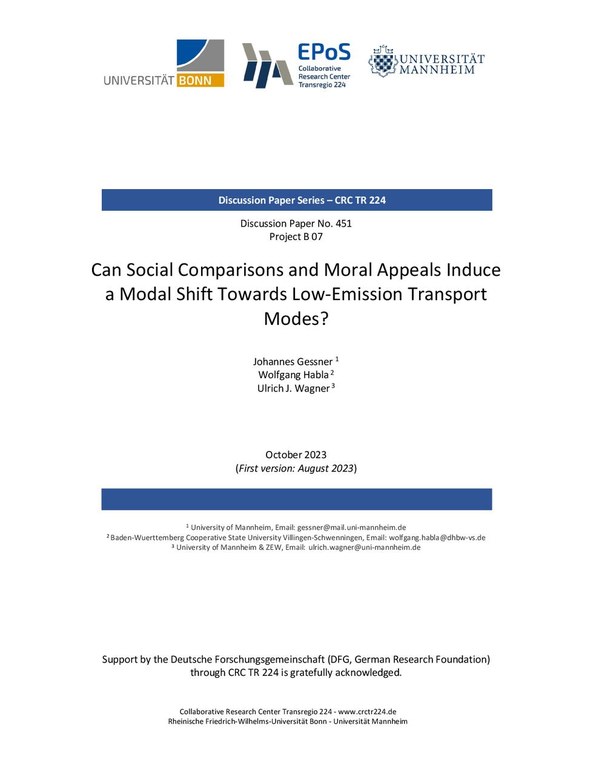 Can Social Comparisons and Moral Appeals Induce a Modal Shift Towards Low-Emission Transport Modes?