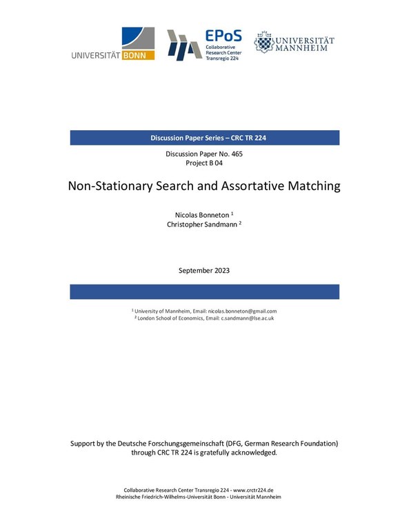 Non-Stationary Search and Assortative Matching