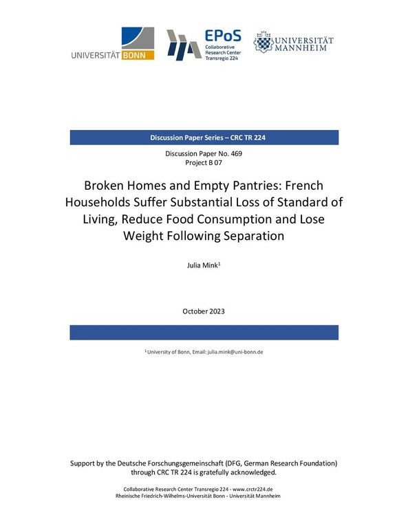 Broken Homes and Empty Pantries: French Households Suffer Substantial Loss of Standard of Living, Reduce Food Consumption and Lose Weight Following Separation