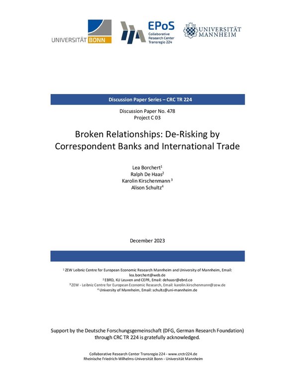 Broken Relationships: De-Risking by Correspondent Banks and International Trade