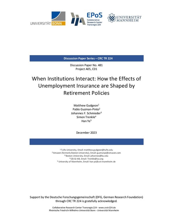 When Institutions Interact: How the Effects of Unemployment Insurance are Shaped by Retirement Policies