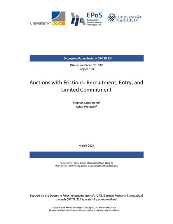 Auctions with Frictions: Recruitment, Entry, and Limited Commitment