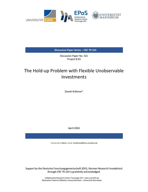 The Hold-up Problem with Flexible Unobservable Investments