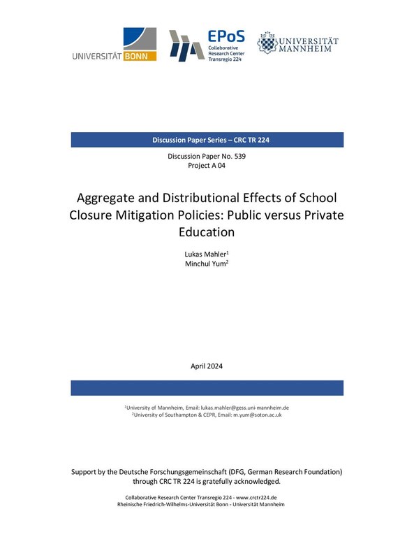 Aggregate and Distributional Effects of School Closure Mitigation Policies: Public versus Private Education