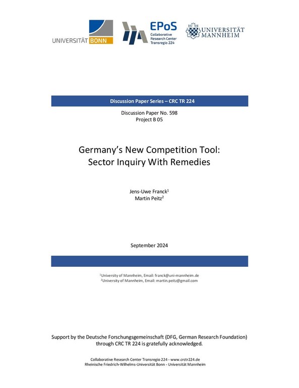 Germany’s New Competition Tool: Sector Inquiry with Remedies