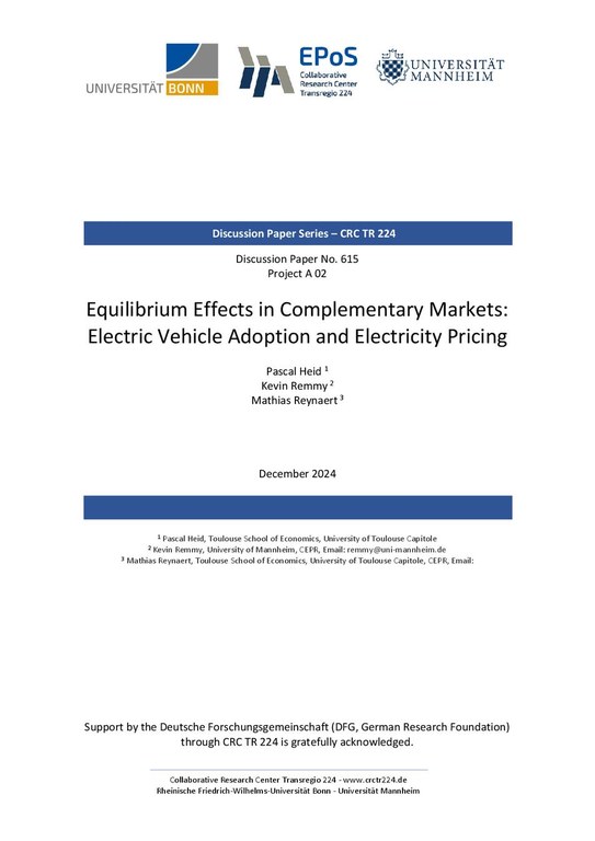 Equilibrium Effects in Complementary Markets: Electric Vehicle Adoption and Electricity Pricing